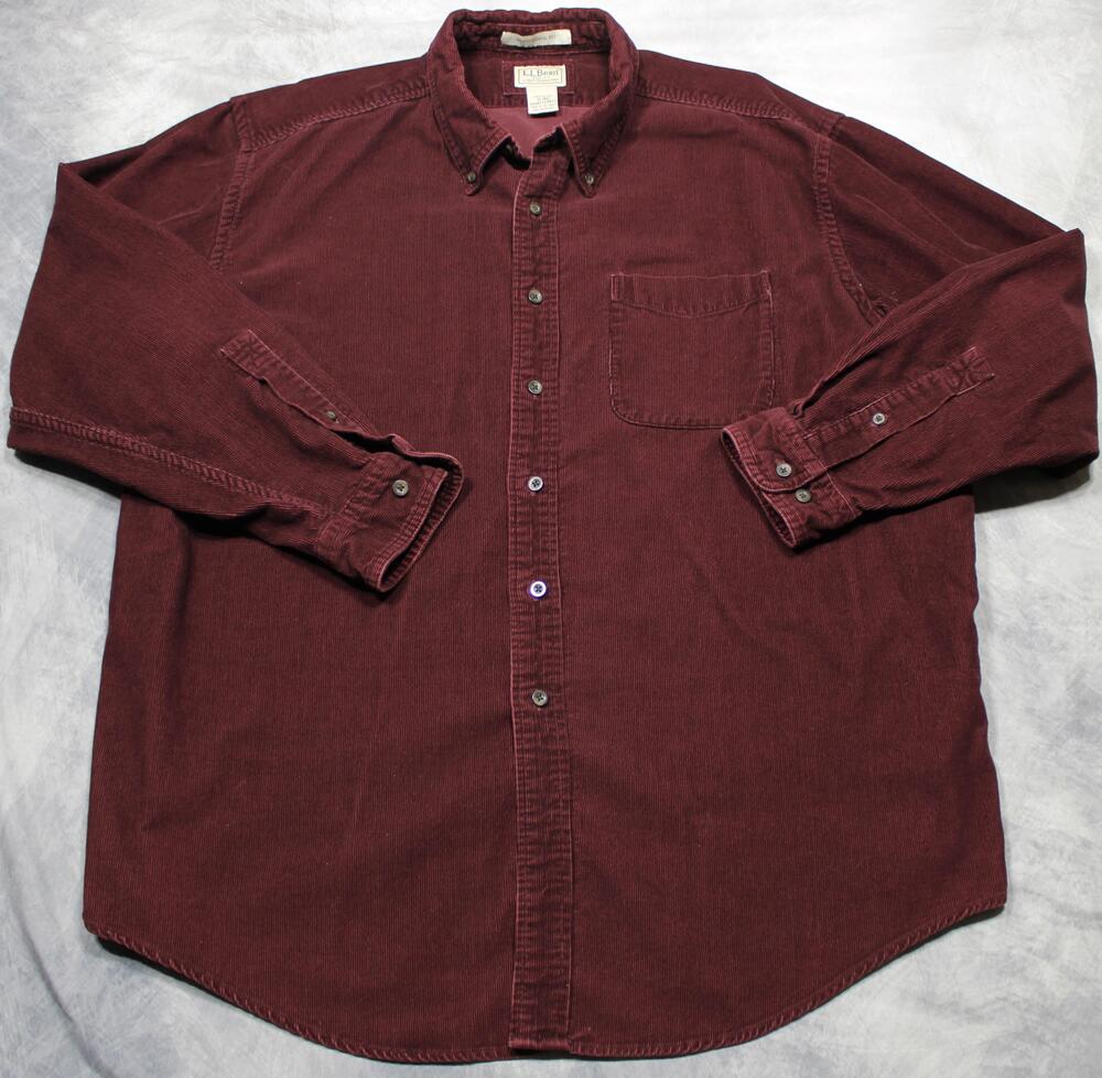 L.L.Bean Shirt Mens XL Red Corduroy Button Down Long Sleeve Pocket Casual
